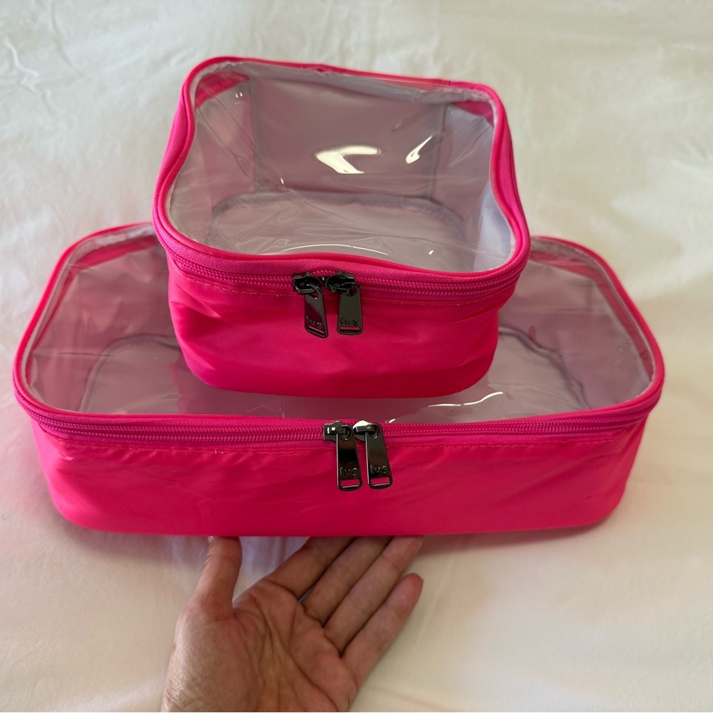 Lug Sky Cubbies Zipper Storage 2 Piece Set Resort Magenta Pink & Clear - Picture 2 of 7